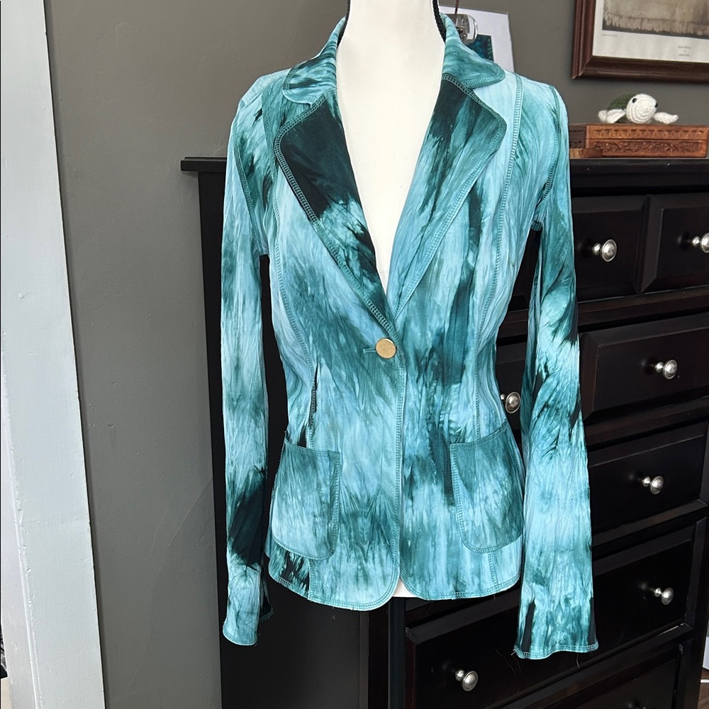 RACHEL Rachel Roy Teal Tie-Dye Blazer